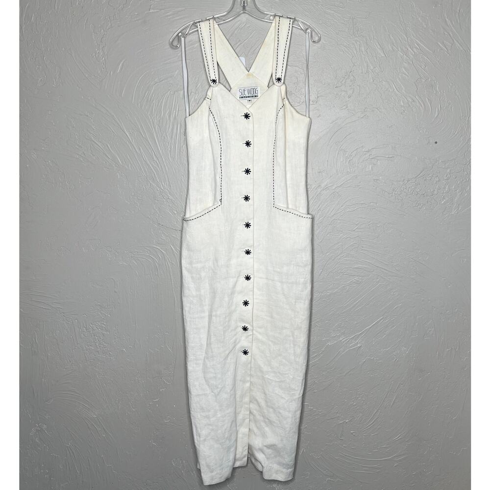 Sue Wong Vintage Linen Button Down Dress Size Medium